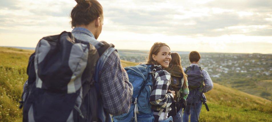 students hiking abroad